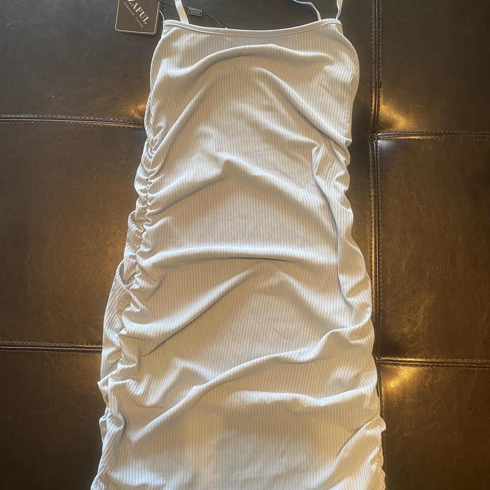 Powder blue slip dress.